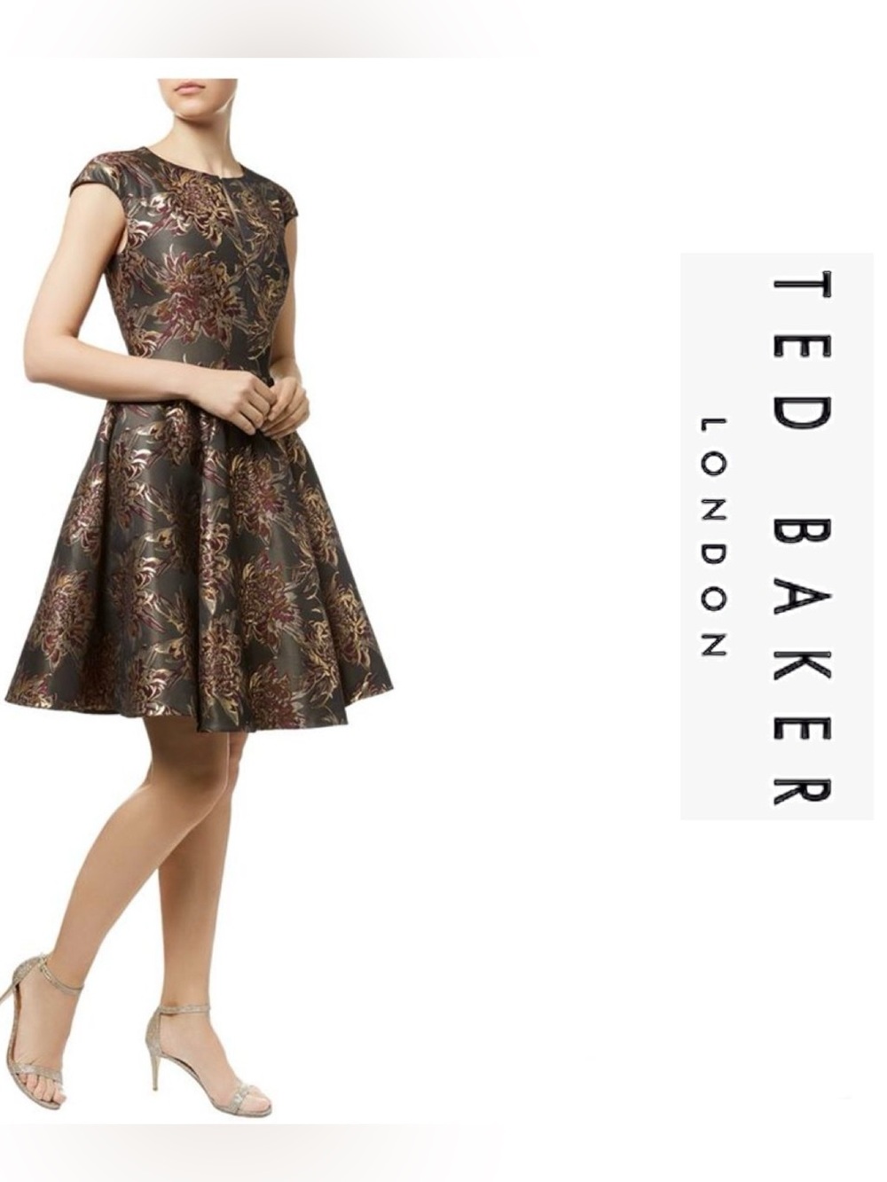 🌟HTF!!!! Ted Baker London Laurey Floral Jacquard Metallic Cocktail Dress Sz: 2 🌟